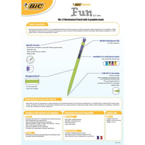 Portamine BIC Matic Fun 0,7 mm HB assortiti scatola da 12 - 8209602